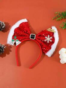 1pc Christmas Glitter 9.84 Inch Large Bow Headband Hair Accessory New Year Christmas Decoration Photo Prop Party Headpiece Headband, Suitable For Children's Christmas Decoration Use