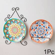 1pc Heavy-Duty Iron Wall-Mounted Display Stand Easel - Plate Holder, Book & Platter Stand, Space-Saving Black Metal Shelf, Dining Room, Entryway - Holds Plates, Bowls, Picture Frames