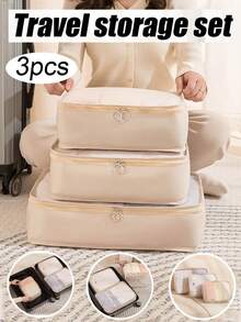 3/1件装旅行收纳包，节省空间的立方体行李整理袋和衣物分类袋，适合家庭海滩旅行。 - 彩色 - 查看 1