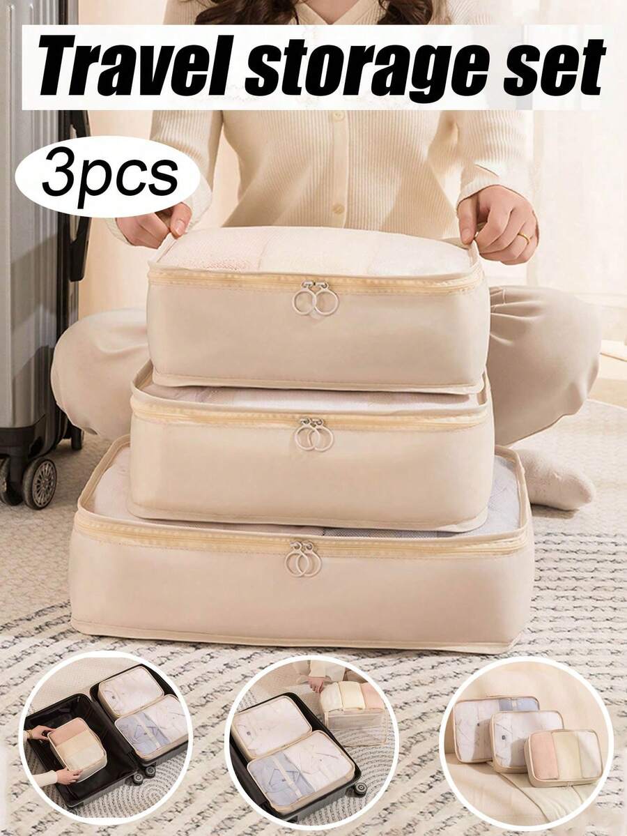 3/1件装旅行收纳包，节省空间的立方体行李整理袋和衣物分类袋，适合家庭海滩旅行。 - 彩色 - 查看 1