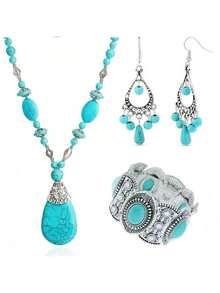 1 Bộ trang sức ngọc lam hồng phong cách Bohemian sang trọng - Bộ vòng cổ, hoa tai và vòng tay tinh tế - Món đồ trang sức nổi bật dành cho phụ nữ - màu xanh lá - Xem 4