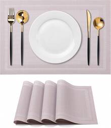 Washable Vinyl Placemats Set Of 4 For Indoor/Outdoor Use - H-simple Style-silver-gray - View 1