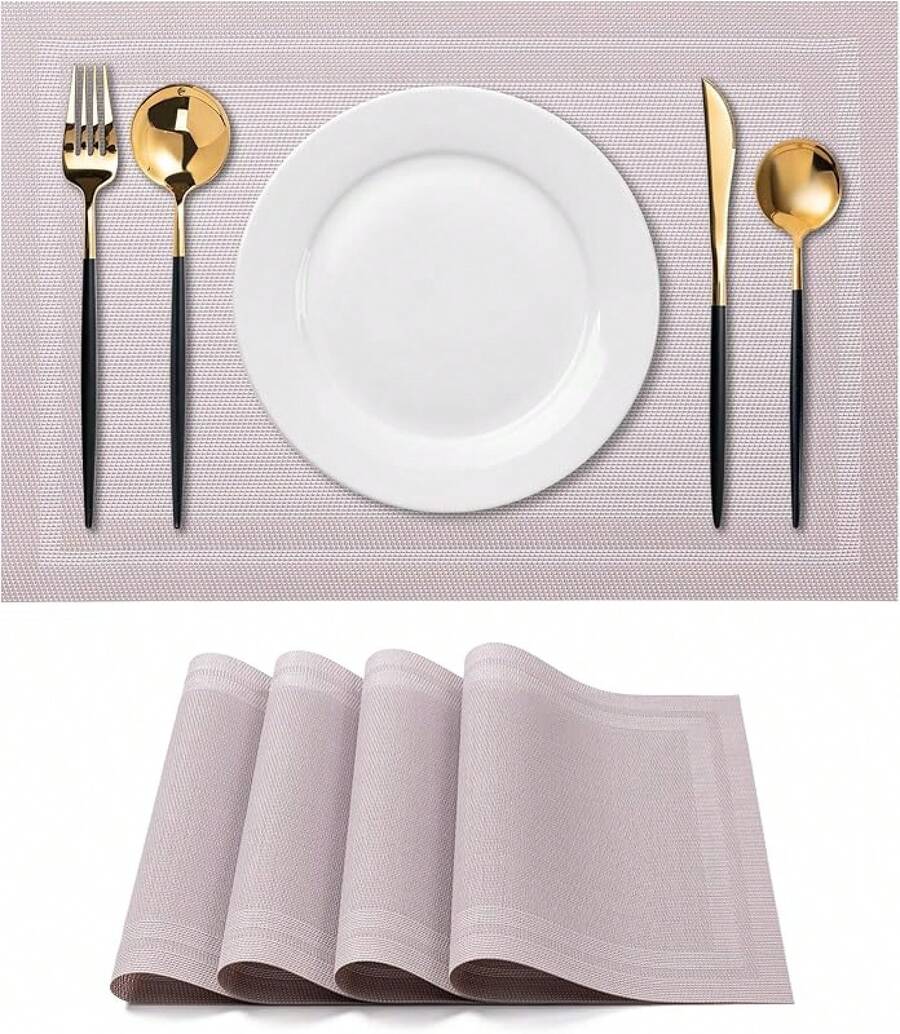 Washable Vinyl Placemats Set Of 4 For Indoor/Outdoor Use - H-simple Style-silver-gray - View 1