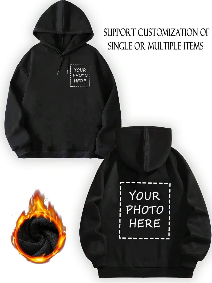 Áo nỉ có mũ tùy chỉnh, Hỗ trợ thiết kế cá nhân hóa với khẩu hiệu, Ảnh của riêng bạn, Họa tiết sáng tạo, Nhân vật Anime/Game, Ảnh cặp đôi/Thú cưng, Người nổi tiếng, Phù hợp cho mùa thu/đông - màu đen - Xem 1