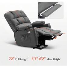 MCombo - Silla reclinable de doble motor para ancianos, masaje y calor, tumbado, gravedad cero, botón de inicio, puerto USB, piel sintética 7680 (gris oscuro,) - 1 - Ver 3