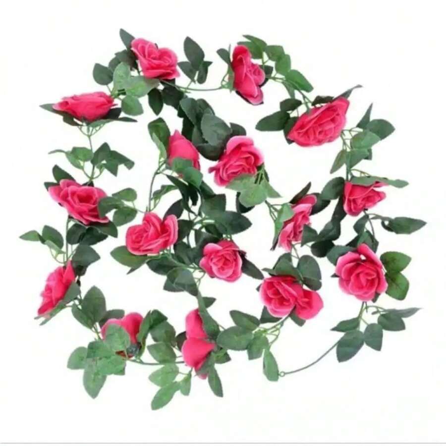 2m Artificial Spring Autumn Flower String Plants Foliage Roses - 玫紅色 - 查看 1