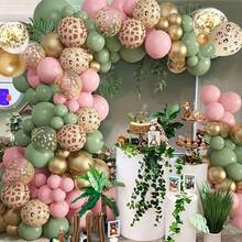 145件丛林探险主题动物图案气球装饰套装 - 粉色、鼠尾草绿和金色气球，饰以长颈鹿和豹纹图案 - 非常适合生日派对、洗礼庆典、万圣节装饰、圣诞节装饰、丛林主题派对装饰，易于组装，打造庆典场景装饰 - 彩色 - 查看 6