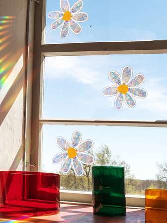 1PC Vibrant Daisy Electrostatic Glass Stickers, Reusable Window Decorations, Suitable For Bedroom And Bathroom Wall Decoration, Bathroom Wall Decoration, And Home Door And Window Glass Decoration Wall Stickers Room Decor Wall Sticker Bedroom Decor Kitchen Decor Home Decor