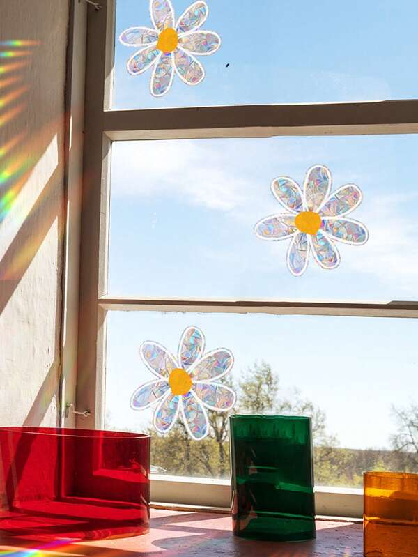 1 قطعة ملصق زجاجي كهربائي ذو ألوان زاهية بتصميم الأقحوان، ديكورات نافذة قابلة لإعادة الاستخدام، مناسبة لديكور جدران غرفة النوم والحمام، وديكور زجاج الأبواب والنوافذ المنزلية، ملصقات ديكور الحائط للغرفة والمطبخ والمنزل