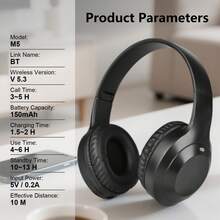 150mAh Wireless Headphones, Universal For Smartphones, Low Latency HIFI Calls, Leather Comfortable Fit, Adjustable & Foldable, Portable, Cool Gaming Gift For Girls & Boys, Online Classes, Painless Cotton V5.3, Over-Ear Wireless Headphones