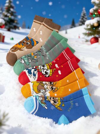 5 Pairs Of Children's Socks, Winter Thick Warm Looped Socks, Cartoon Dog Socks, Winter Boys' Socks, Woolen Socks, Floor Socks