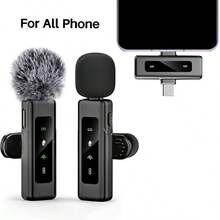 Micrófono inalámbrico de solapa con interfaz Tipo-C, plug and play, latencia ultra baja de 2.4G, con chip de cancelación de ruido incorporado, adecuado para grabación de video, entrevistas, podcasts, vlogs, etc., 50mAh, 0.185Wh - Negro - Ver 15