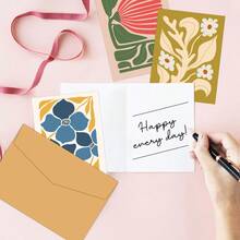 12 Packs Mid Century Modern Flower Note Card Set With Envelopes/Thank You/Blank Card/Floral Card/Gold Monstera For Envelopes/Kraft Envelopes Back To School - Multicolor - View 6