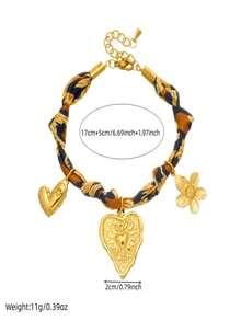 1 Multicolor Leopard Print Ribbon Knotted Bracelet Gold-Plated Retro Heavy Industry Sun Heart Flower Pendant Pendant For Women's Bracelet