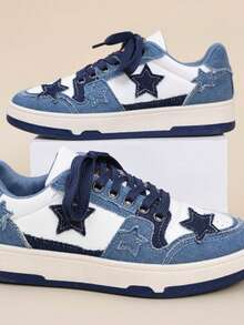 Women's Casual Sports Shoes, Round Toe, Non-Slip, Casual And Comfortable, Star Pattern Design, Simple Style, Gorgeous And Comfortable, Suitable For Outdoor Travel And Daily Commuting. - 藍色 - 查看 5