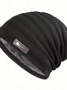 Gorro de punto para hombre de otoño/invierno, gorro de punto acanalado y cálido de moda, gorro de lana con forro térmico grueso