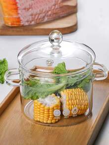 1pc Glass Pot Healthy Pot High Boron Heat-Resistant Thick Glass Pot For Stewing Soup On Open Flame, With Lid, Suitable For Mulled Wine - Clear - View 2