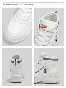 Alan Vincent Alan Vincent White Shoes For Women 2025 New Women's High-Top Casual Sports Shoes With Lace-Up, Zipper, Ladies Flat Shoes Comfortable And Fashionable