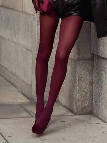 Women's Sheer Burgundy Pantyhose, Elegant Stretchy Tights, Romantic Shaping Leggings Suitable For Dresses, Christmas Gift - Burgundy - View 3