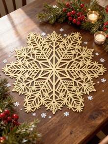 Set de 12 individuales redondos de 15 pulgadas de PVC con diseño de copos de nieve dorados, talla grande 3.94 pulgadas de posavasos redondos y huecos del mismo diseño, lavables, fáciles de limpiar, antideslizantes, resistentes al calor, para decoración de habitaciones, mesa de comedor, decoración del hogar, adecuados para fiestas, cumpleaños, bodas y cenas. - Multicolor - Ver 2