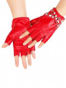 1 par de guantes sin dedos de estilo punk con correa hueca y remaches, guantes de piel de PU sexy sin dedos para hombres y mujeres, adecuados para exteriores, casual, fiesta, actuación