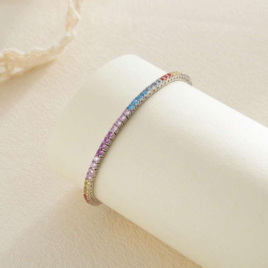 MDFUN Pulseira de Tênis para Mulheres, Pulseira Banhada a Ouro 14K com Zircônia Cúbica Colorida de 2mm, Joias de Elos de Tênis com Corte Redondo de CZ Arco-Íris, Presente