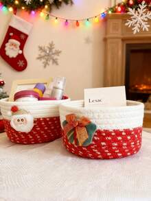 1pc Desktop Storage Basket, Christmas Decor Storage Basket, Small Items Organizer Box For Keys, Remote Controls, Suitable As Christmas Gift