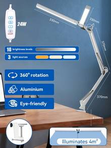 24W LED 雙頭護眼檯燈，無段調光 3 色溫，夾式安裝，長臂 38cm，USB 供電，縫紉建築閱讀燈，適用於辦公桌/電腦桌/圖書館/學校/臥室/書房/實驗室/電腦室/桌面/教室/直播室/成衣室/裁剪室/床頭/網咖/客廳 - 黑色(夾具式安裝) - 查看 9