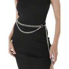 1pc Fashionable Jewelry Multi-Layer Metal Chain Waist Chain/Belt, Hip-Hop Punk Sun Moon Decoration Body Chain Fall, Autumn, Halloween - Bạc - Xem 3