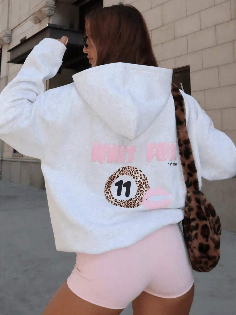 Winter Clothes For Women11th Street She's So Lucky Oversized Hoodie Leopard SpliceLoose And Comfortablehoodie Christmas Sweatshirt - trắng - Xem 1