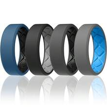 Egnaro Men's Silicone Rings, 7.5mm Wide 2.5mm Thick Rubber Bands For Him, Ergonomic Beveled Edge Two Tone Waterproof Workout Accessories{Inchcolor_nameinch:InchSETA1-TwilightBlue/Blackinch,Inchsize_nameinch:InchBlack/LightGrayinch} - SETA1-暮光藍/黑 - 查看 1