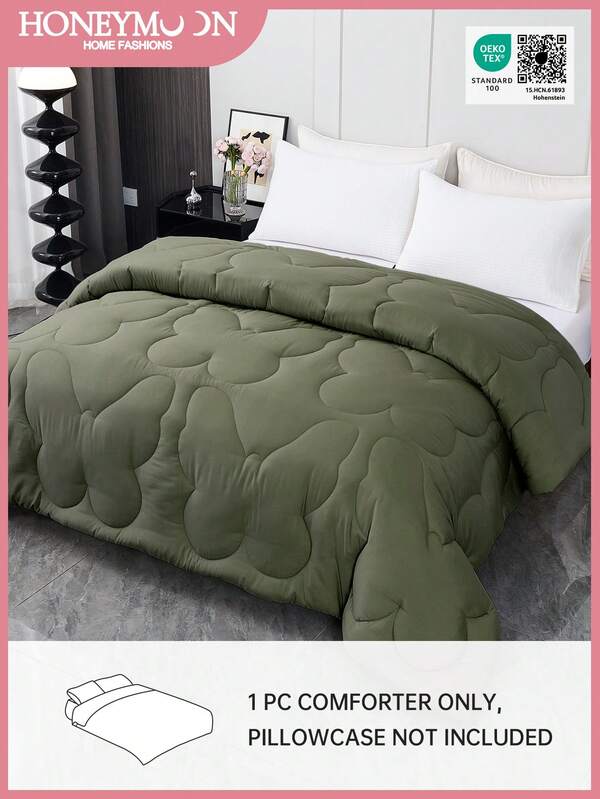 1pc Fluffy Warm Butterfly Stitch All-Season Comforter, Cloud Comfort Down Alternative Duvet Insert For All Size Twin Full Queen, Oeko-Tex Certified, Olive Green