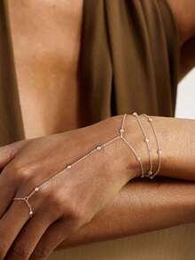 1 件 3 层串珠链指环手链，时尚简约多层堆叠指节链手饰，适合女孩和女士（珠子数量随机） - 金色 - 查看 7