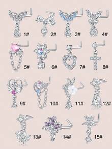 CIZME 1 chiếc khuyên mũi hình chữ L nhiều kiểu dáng khác nhau Khuyên mũi hình chữ L bằng thép không gỉ xinh xắn Trang sức xỏ khuyên mũi hình chữ CZ hình hoa cánh trái tim mặt trăng ngôi sao khuyên mũi hình bướm cho nam nữ Quà tặng hàng ngày - Bạc - Xem 2