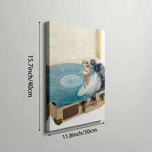 1件创意波西米亚风海洋波浪沙滩墙画，复古留声机冲浪女孩帆布画 | 复古唱机海岸装饰，适用于卧室、客厅或办公室家居装饰，拼贴风格冲浪主题海报，送给她的礼物，可选无框或有框。 - 彩色 - 查看 10