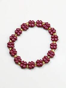 朱砂玫瑰弹力手链DIY四叶草串珠手链新款时尚女士手链饰品礼物8毫米 - 酒紅色 - 查看 20