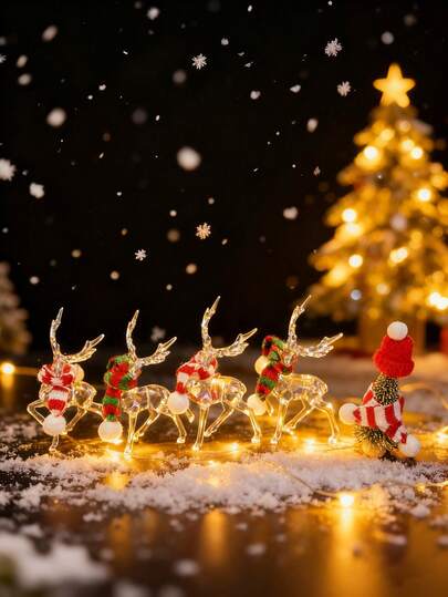 6 piezas Estatua acrílica de renos con bufanda y sombrero, esculturas de renos de cristal transparente adecuadas para decoración navideña del hogar, decoración de escritorio, regalos festivos, decoración de habitación, decoración de temporada de invierno