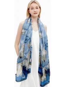 Silk Scarf For Women Fashion Long Satin Lightweight Large Shawl Wrap Printed Sleep 70''X35''halloween - 211花 - 查看 2