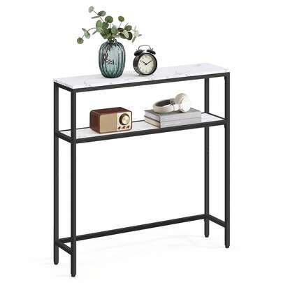 Console Table For Hallway, 2-Tier Slim Sofa Table, 20 X 80 X 80 Cm, Hallway Table With 2 Shelves, For Living Room, Bedroom, Marble White And Ink Black