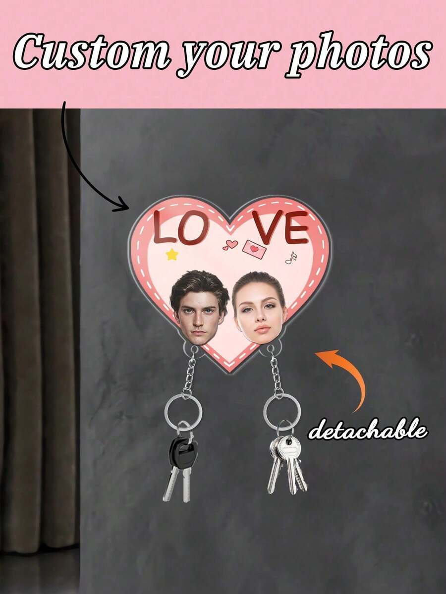 1pc Personalized Puzzle Photo Acrylic Keychain - Customizable With Family, Parent-Child, Or Couple Pictures, Creative Entryway Wall Decal, Supports Photo Customization With Unique Collage Design Templates,Heartwarming Memorial Gift.