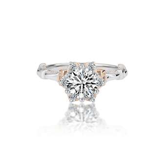 1 件 1 克拉圆形莫桑石女士订婚戒指，实验室制造 D 色 VVS1 净度莫桑石，S925 银花卉设计莫桑石永恒戒指，周年纪念礼物，带证书