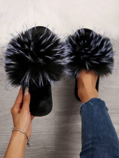 Neue Mode für den Winter, vielseitig und bequem, Farbverlauf Plüsch + Plüschboden, weich und elastisch, flauschige Plüsch-Hausschuhe mit rutschfester Sohle, unverzichtbar für den Winter