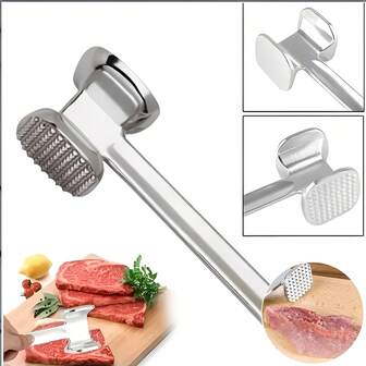 1 Piece Stainless Steel And Aluminum Alloy Meat Tenderizer - Double-Sided, Textured And Smooth Sides For Effortless Tenderization, Great For Steak, Chicken, And Pork - Perfect Grilling, Camping, And Kitchen Tool