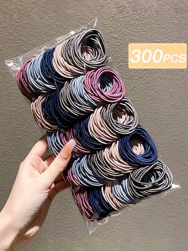 300 piezas/Set de Scrunchies de pelo de colores apagados, que incluyen azul profundo, rosa claro, gris, marrón y talla grande, adecuados para niñas, mujeres y hombres, con diseño de alta elasticidad que no se deforma al estirar repetidamente, para un peinado . Adecuado para el transporte diario, deportes, fitness o reuniones casuales para crear fácilmente peinados de moda y ordenados. Sujetadores de cola de caballo, Gomas de pelo, Bandas de goma para el cabello, Cuerda para el cabello