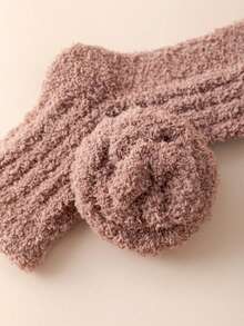 随机1/2/3/5双装女士纯色可爱休闲布艺船袜，加厚保暖舒适室内冬季睡眠袜