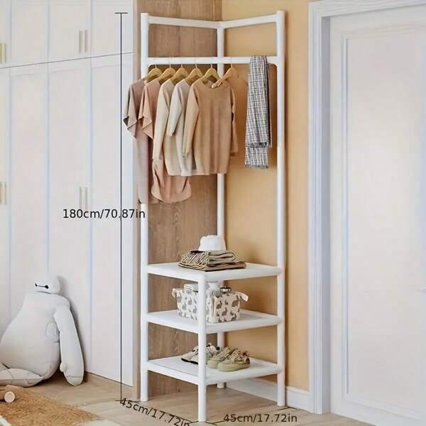 Cabideiro de canto multifuncional, cabideiro alto e resistente independente com sapateira e ganchos, adequado para entrada, closet, quarto e sala de estar, preto e branco, de 2 e 3 níveis