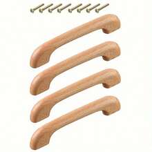 4pcs Arched Wooden Pull Handles, 3.78 Inch Center Hole, Polished Wooden Cabinet And Drawer Pulls With Screws, Ideal For Vanity, Cabinets And Furniture - Multicolor - View 2