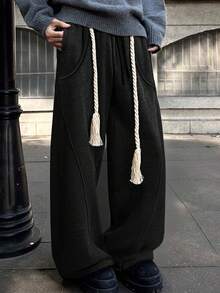 Men's Fashionable Loose Fit Wide Leg Casual Sweatpants - Black - View 3