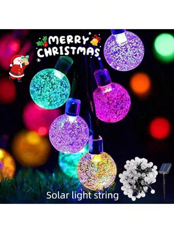 1pc LED Solar String Lights Crystal Globe Lights With 8 Lighting Modes, Solar Powered Patio Lights For Outdoor Garden Yard Porch Wedding Party Home Decor New Year And Christmas Atmosphere Decorations