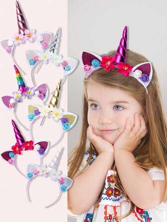 1/4pcs Unicorn Headband, Cartoon Hair Hoop, Princess Birthday Party Headpiece, Suitable For Party, Gathering, Birthday Gift For Girls